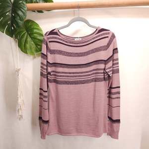 SmartWool Cascade Valley Stripe Sweater Pink Purple Women's Size Medium